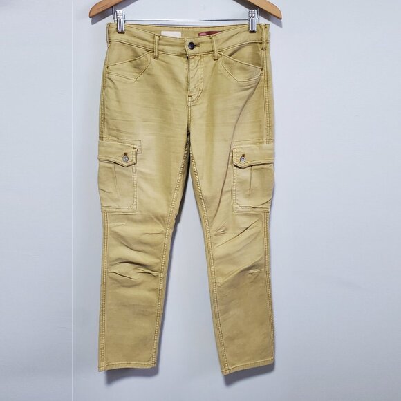 PILCRO Anthropologie Mid-Rise Slim Cargo Pants Utility Tan Yellow Women 27 x 28" - Picture 1 of 15